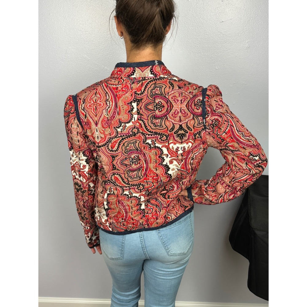Anthropologie Quilted Jacket Paisley Print Red Navy Boho Soft Cozy Women Medium - Picture 3 of 10